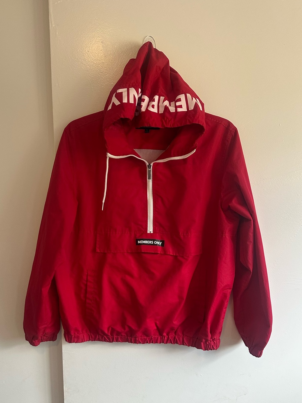 Members Only Men Red Hooded Anorak Pullover